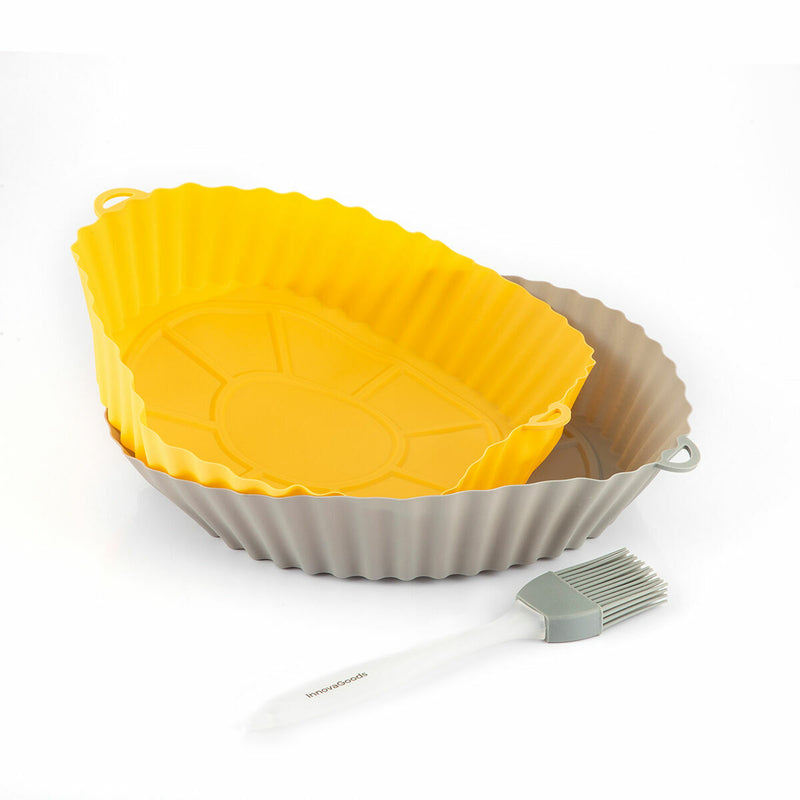 Pack Silikonekurve med børste til frituregryder og Varmluftsfrituregryde med grill, tilbehør og opskriftsbog InnovaGoods