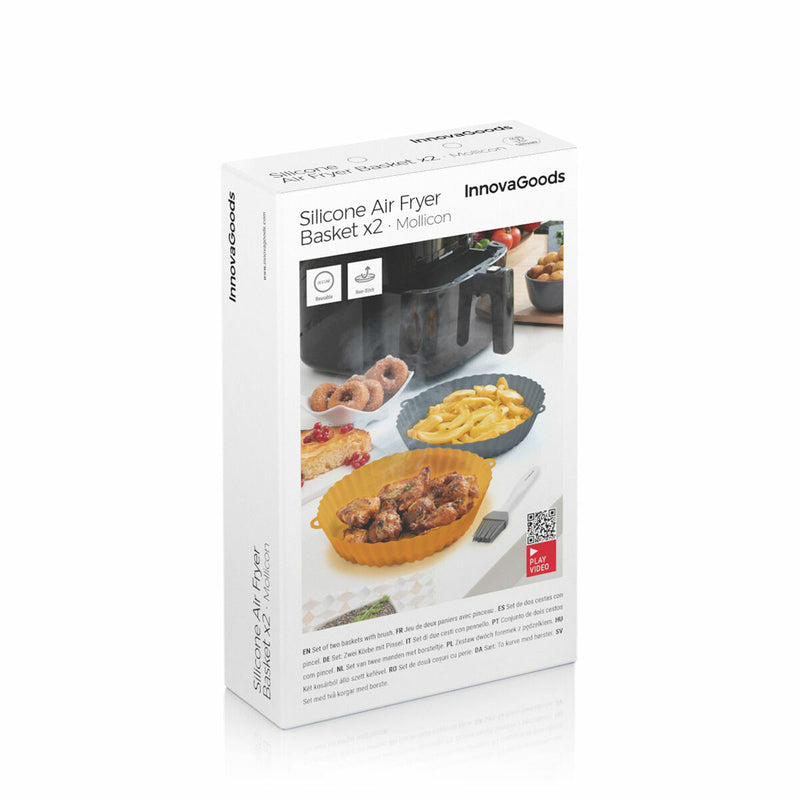 Pack Silikonekurve med børste til frituregryder og Varmluftsfrituregryde med grill, tilbehør og opskriftsbog InnovaGoods