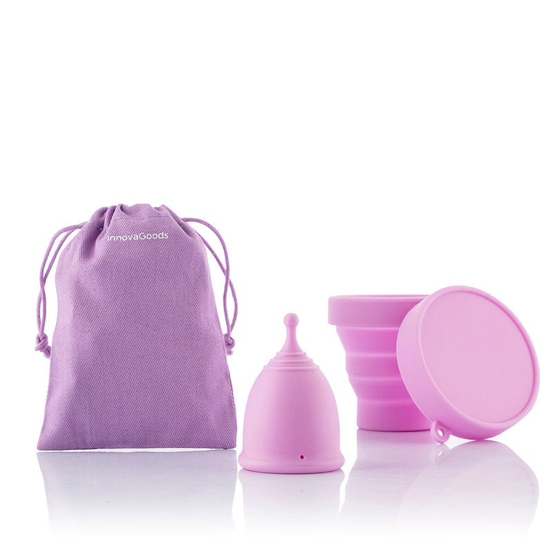 Pakke med 2 menstruationskopper med tilbehør Kuppy InnovaGoods (str. S-20 ml og str. L-25 ml)