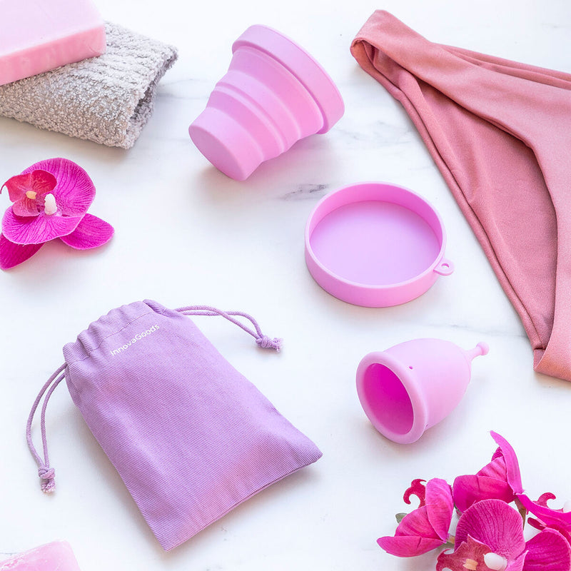 Pakke med 2 menstruationskopper med tilbehør Kuppy InnovaGoods (str. S-20 ml og str. L-25 ml)