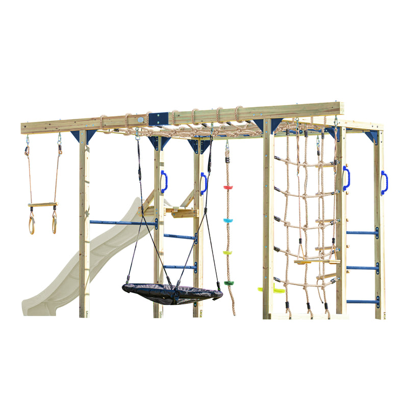 AXI Boris Legetårn med Gynger, Trapez, Klatrenet og Monkey Bars – Creme Rutsjebane