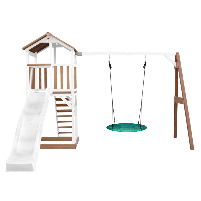 AXI Beach Tower Legetårn med Summer Rede Gynge Brun/Hvid - Hvid Rutsjebane
