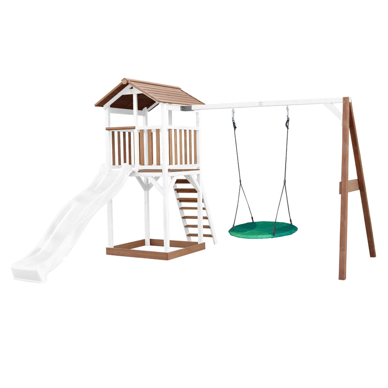 AXI Beach Tower Legetårn med Summer Rede Gynge Brun/Hvid - Hvid Rutsjebane