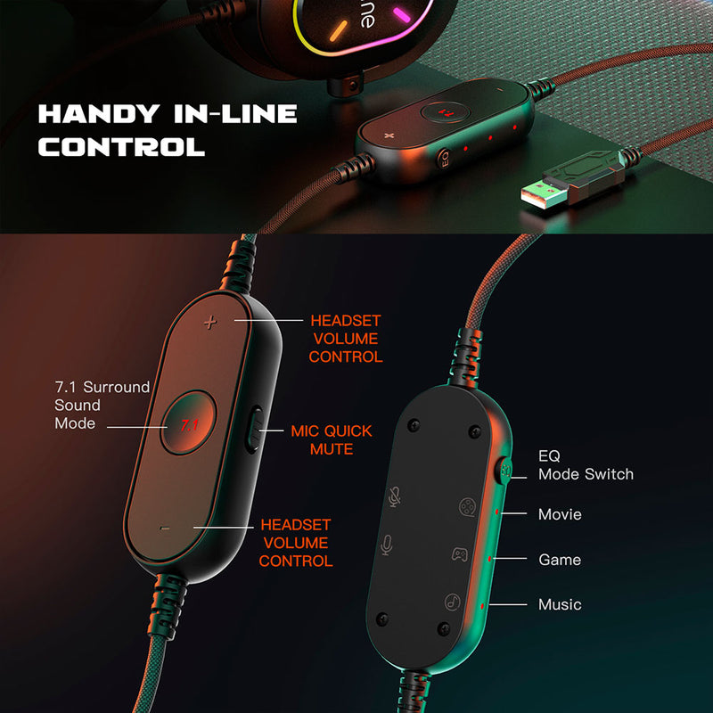 Fifine H6X professionelt gaming-headset, USB, RGB, sort