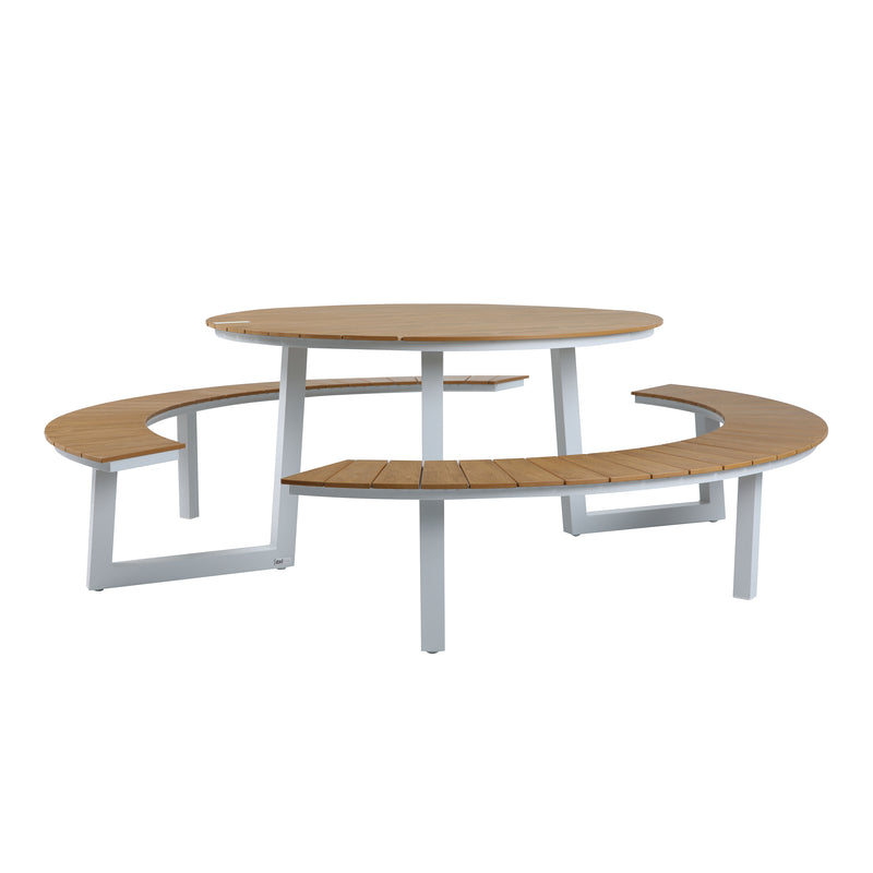 AXI Taco Picnicbord med 2 bænke Rundt - Hvid/Teak-look Polywood