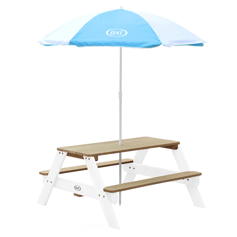 AXI Nick Picnicbord Brun/Hvid - Parasol Blå/Hvid