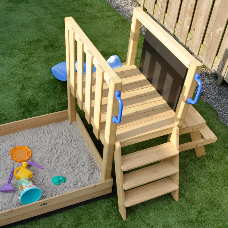 AXI Leah Mini Legetårn med Sandkasse, Picnicbord og Tavle – Blå Rutsjebane