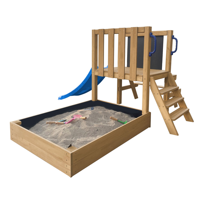 AXI Leah Mini Legetårn med Sandkasse, Picnicbord og Tavle – Blå Rutsjebane