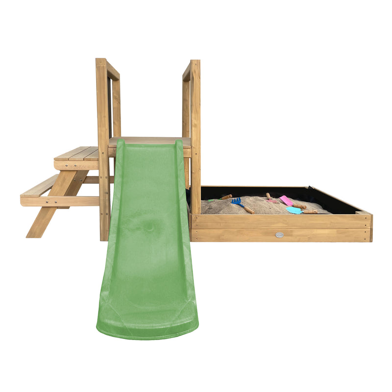 AXI Leah Mini Legetårn med Sandkasse, Picnicbord og Tavle – Limegrøn Rutsjebane