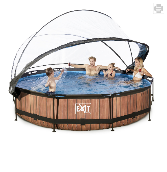 Wood pool ø360x76cm med dome og filterpumpe - Exit