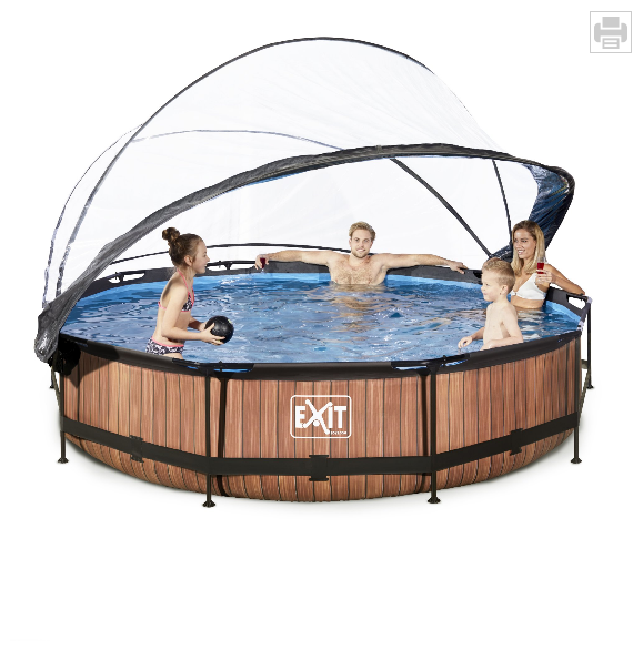 Wood pool ø360x76cm med dome og filterpumpe - Exit