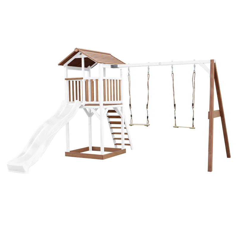 AXI Beach Tower Legetårn med Dobbelt Gynge Brun/Hvid - Hvid Rutsjebane