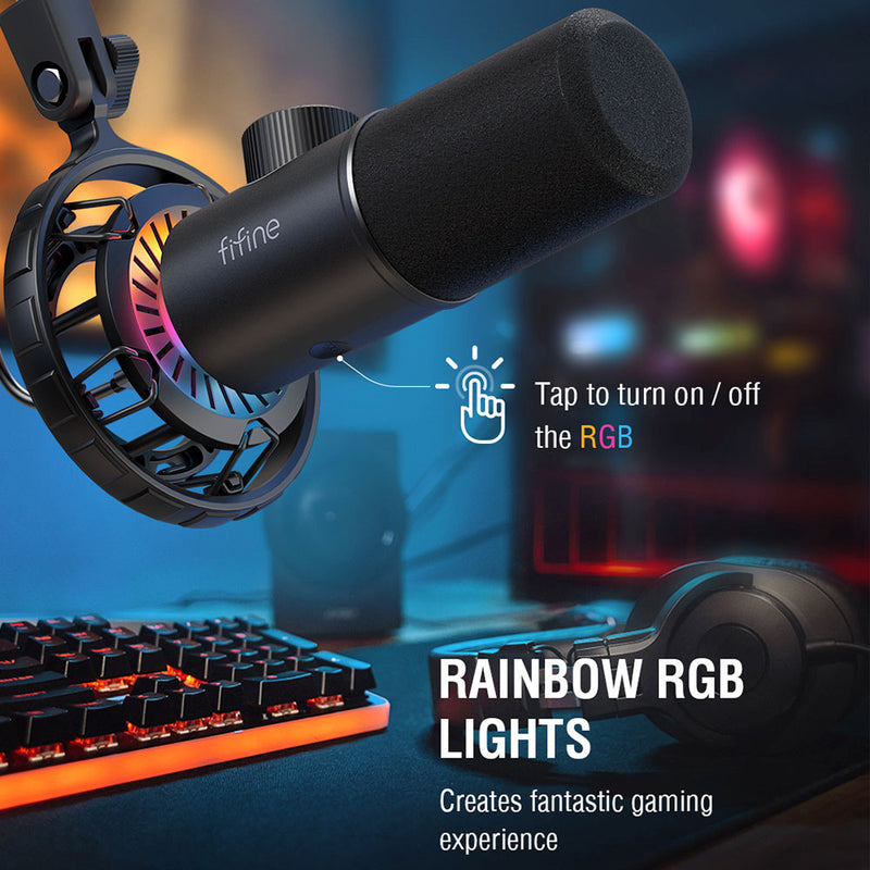 FIFINE K658 dynamisk RGB USB-mikrofon, sort