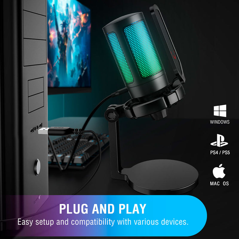 FIFINE A6NEO RGB USB-kondensatormikrofon, sort