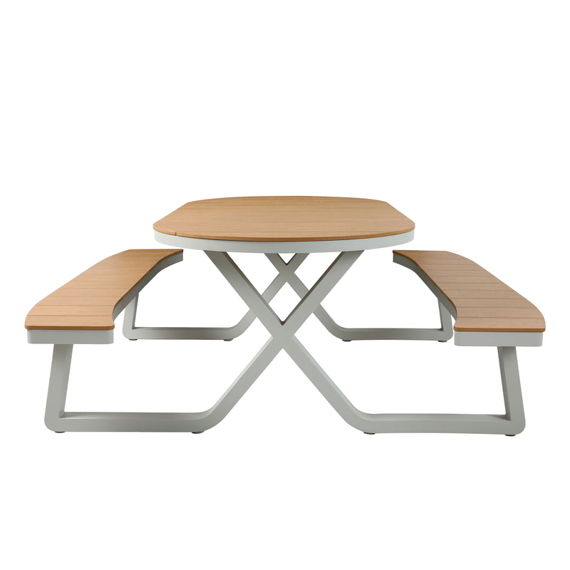 AXI Jax Picnicbord med 2 bænke Oval – Sandy Beige/Teak-look Polywood