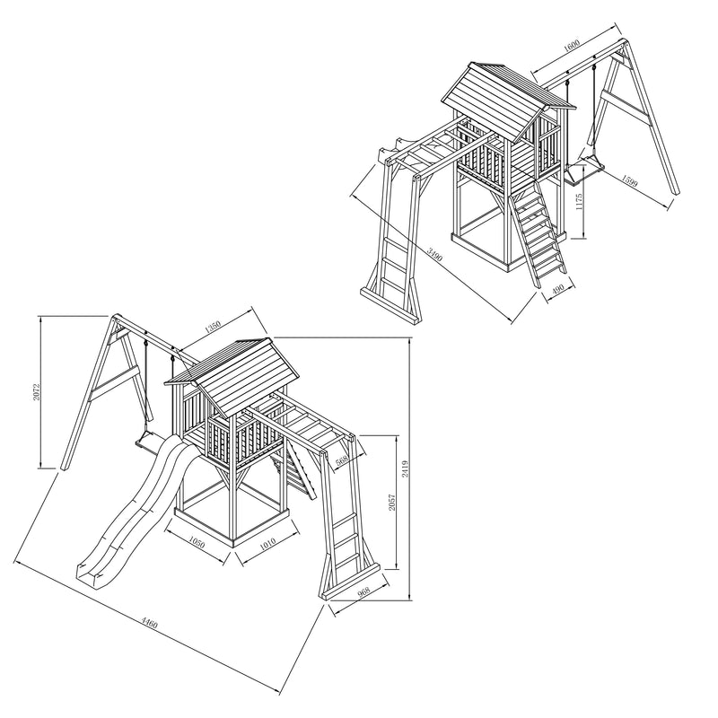 AXI Beach Tower Legetårn med Klatrestativ og Enkelt Gynge Grå/Hvid - Grå Rutsjebane
