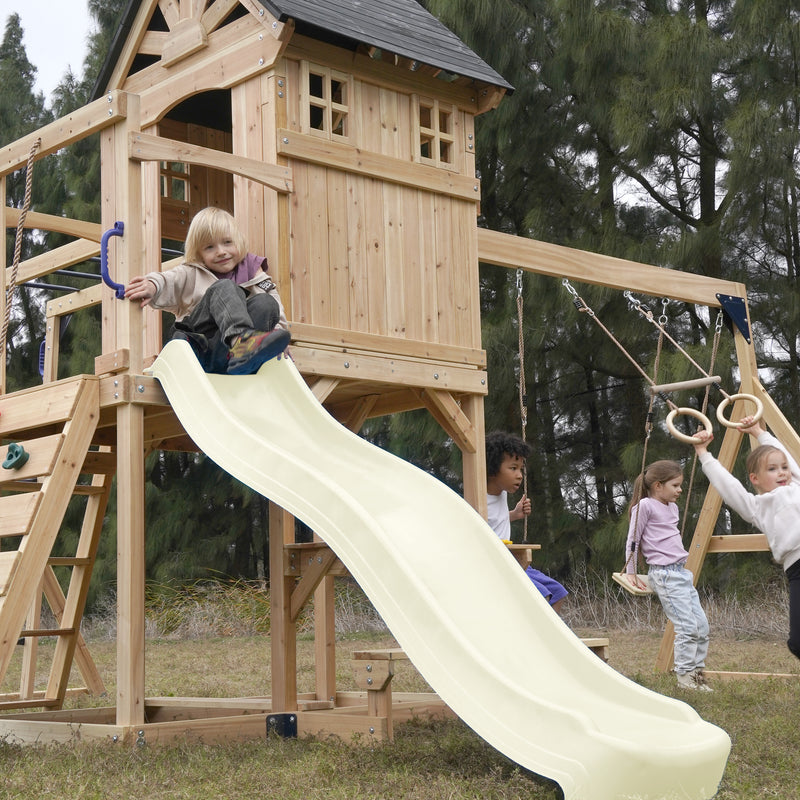 AXI Duncan Legetårn med Gynger, Klatrestativer og Monkey Bars – Creme Rutsjebane