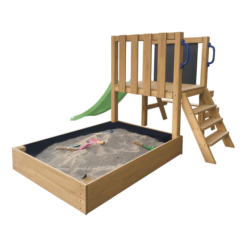 AXI Leah Mini Legetårn med Sandkasse, Picnicbord og Tavle – Limegrøn Rutsjebane