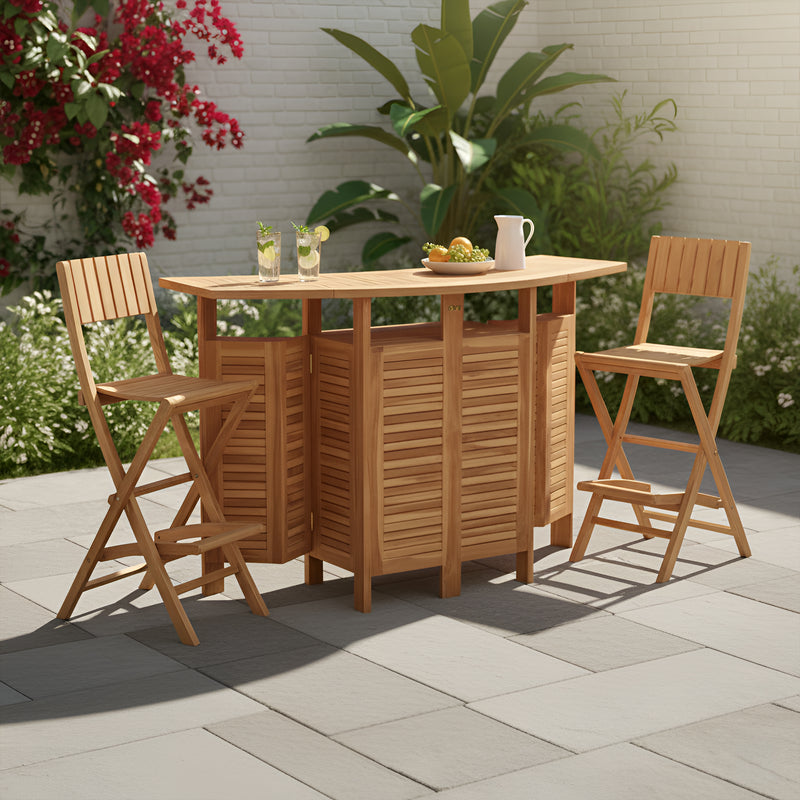 AXI Bruno sammenklappeligt Teak Barbord med 2 barstole