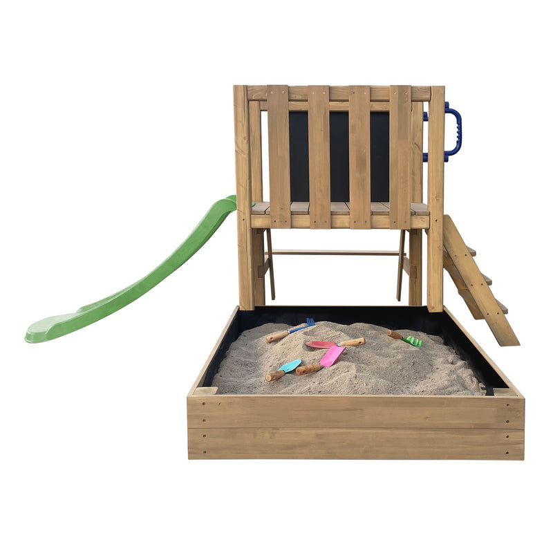 AXI Leah Mini Legetårn med Sandkasse, Picnicbord og Tavle – Limegrøn Rutsjebane