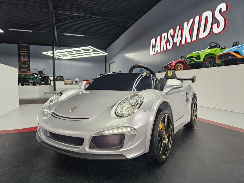 Porsche RUF 24V elbil til børn – 2 personer, metallic sølv