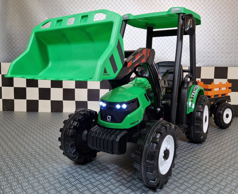 Børnetraktor 24V med anhænger – grøn