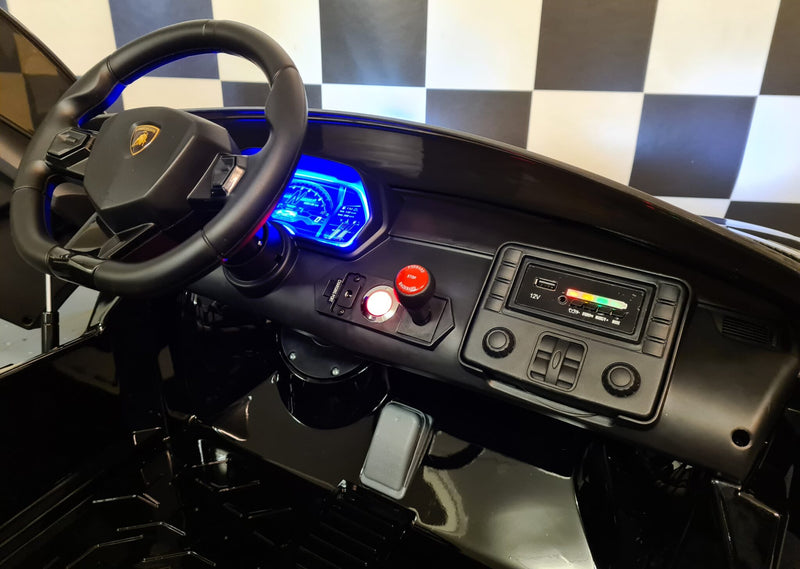 Lamborghini Aventador 12V elbil til børn – 2 personer, metallic sort