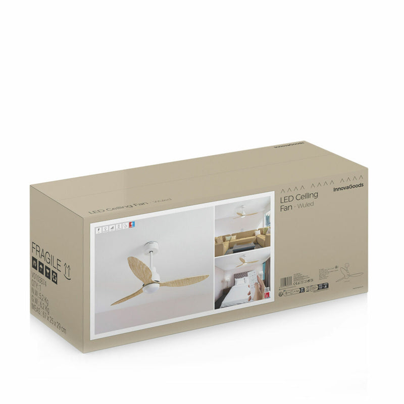 Loftsventilator med LED-lys og 3 ABS-vinger InnovaGoods 52" Ø132 cm Træ 36 W (Refurbished B)