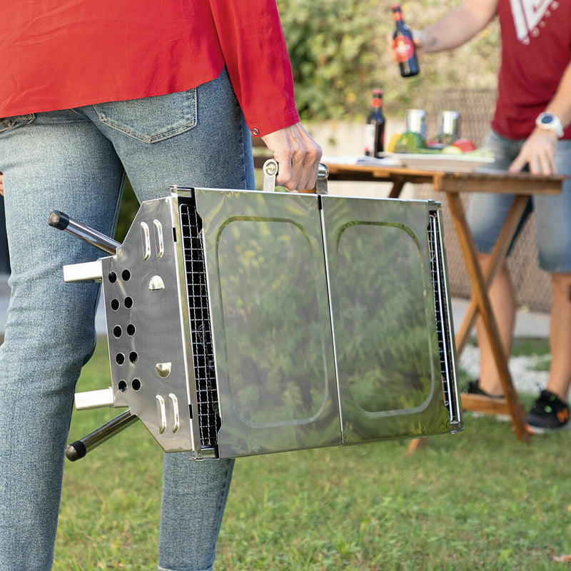 Pack Sammenklappelig trækulsgrill af rustfrit stål og Ovn- og Grillmåtte InnovaGoods