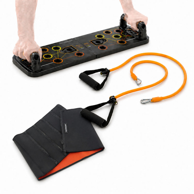 Sæt armbøjningstavle push-up med modstandsbånd, sports-saunabælte og træningsguide InnovaGoods