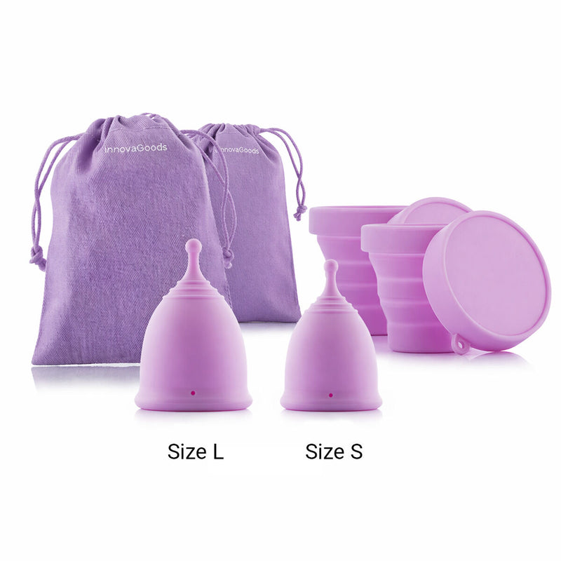 Pakke med 2 menstruationskopper med tilbehør Kuppy InnovaGoods (str. S-20 ml og str. L-25 ml)
