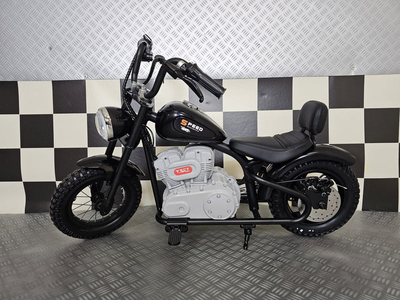 Chopper 24V elmotorcykel til børn med brushless motor – sort