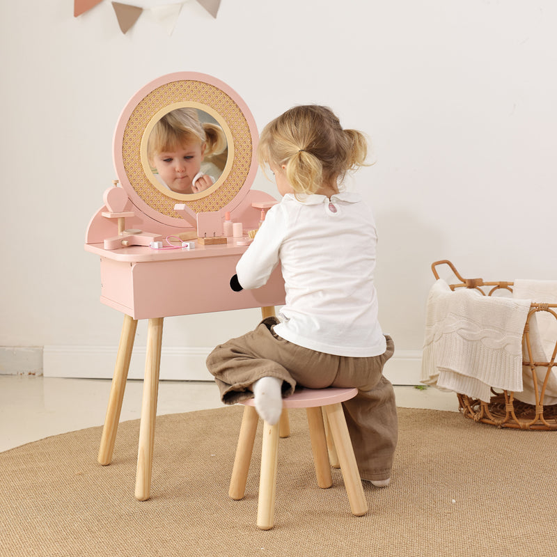 Tooky Toy Sminkebord i Træ med Rattanlook