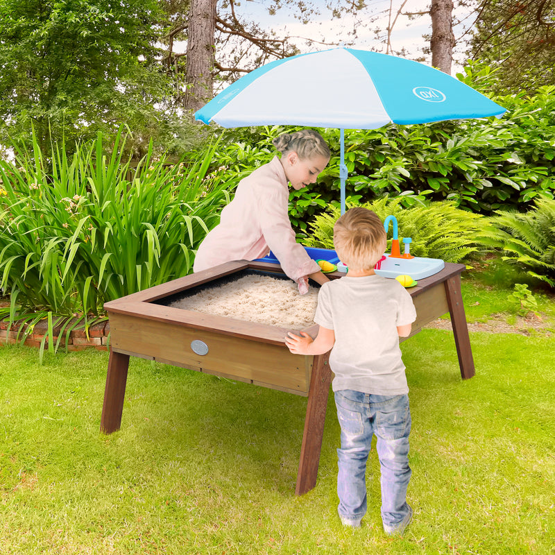 AXI Linda Sand- & Vandbord med legekøkkenvask Brun - Parasol Blå/Hvid