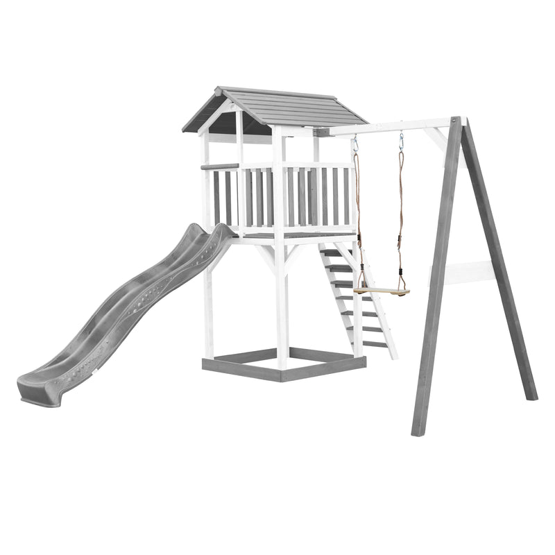 AXI Beach Tower Legetårn med Enkelt Gynge Grå/Hvid - Grå Rutsjebane