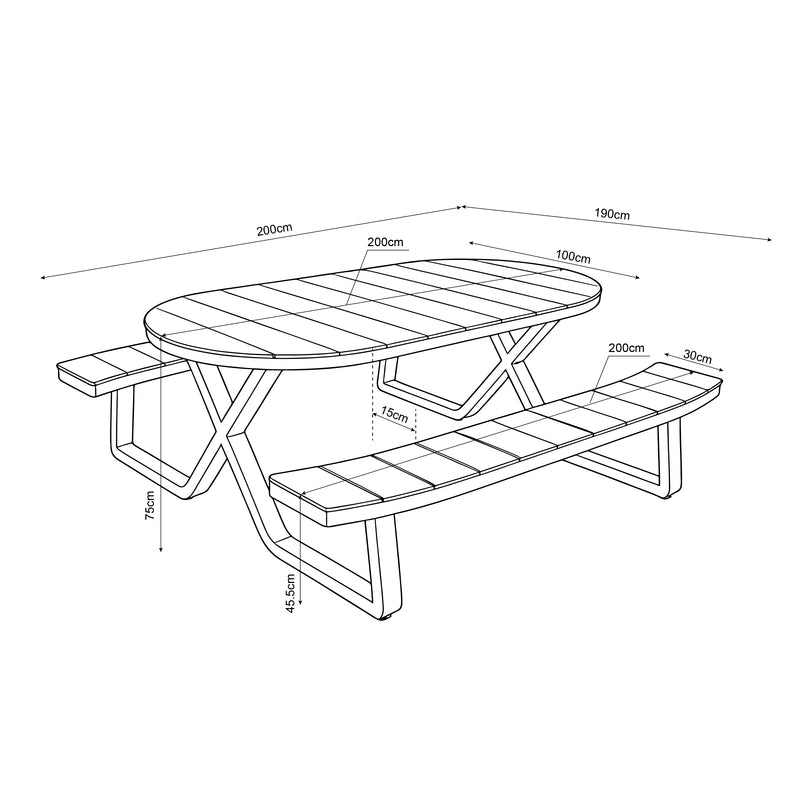 AXI Jax Picnicbord med 2 bænke Oval – Sandy Beige/Teak-look Polywood