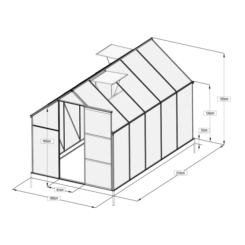 AXI Simon Drivhus Polycarbonat - Sort 310x190x207 cm