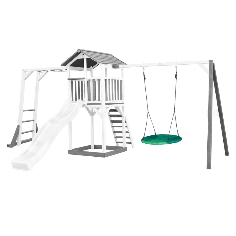 AXI Beach Tower Legetårn med Klatrestativ og Summer Rede Gynge Grå/Hvid - Hvid Rutsjebane