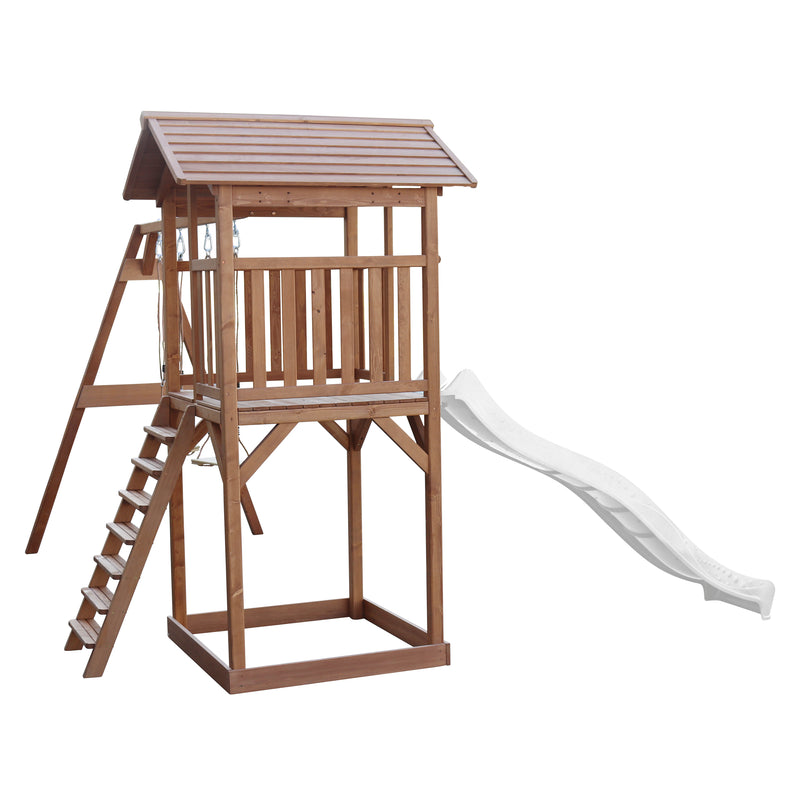 AXI Beach Tower Legetårn med Dobbelt Gynge Brun - Hvid Rutsjebane
