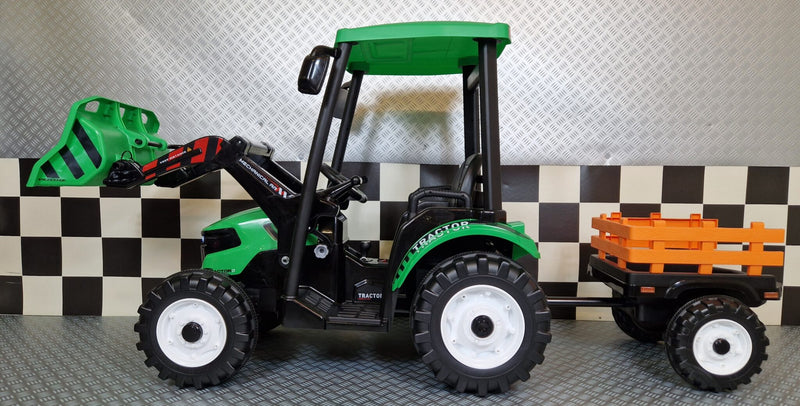Børnetraktor 24V med anhænger – grøn