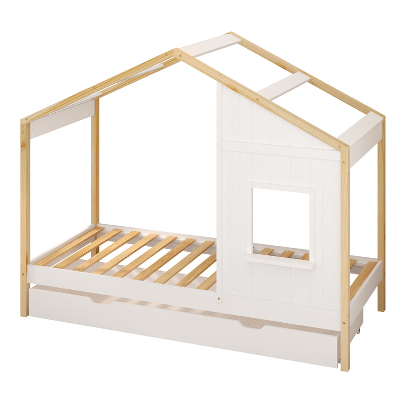 Sunny Beau Hushusseng med Opbevaringsskuffe Brun/Hvid – Med Madras