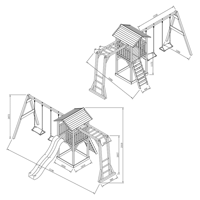 AXI Beach Tower Legetårn med Klatrestativ og Dobbelt Gynge Grå/Hvid - Hvid Rutsjebane
