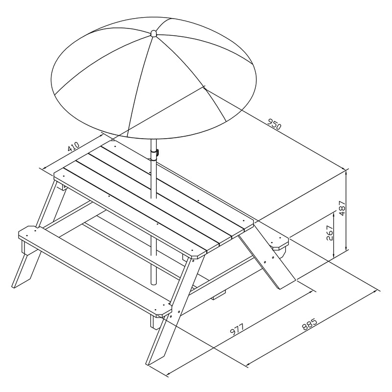 AXI Nick Picnicbord Antracit/Grå - Parasol Blå/Grå