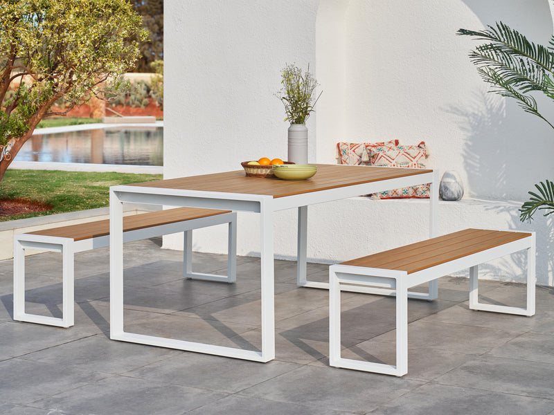AXI Tony Havesæt med 2 bænke - Hvid/teak-look Polywood