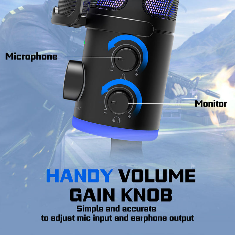 FIFINE AM6 RGB USB-kondensatormikrofon med knap til balance mellem chat- og spillyd, sort