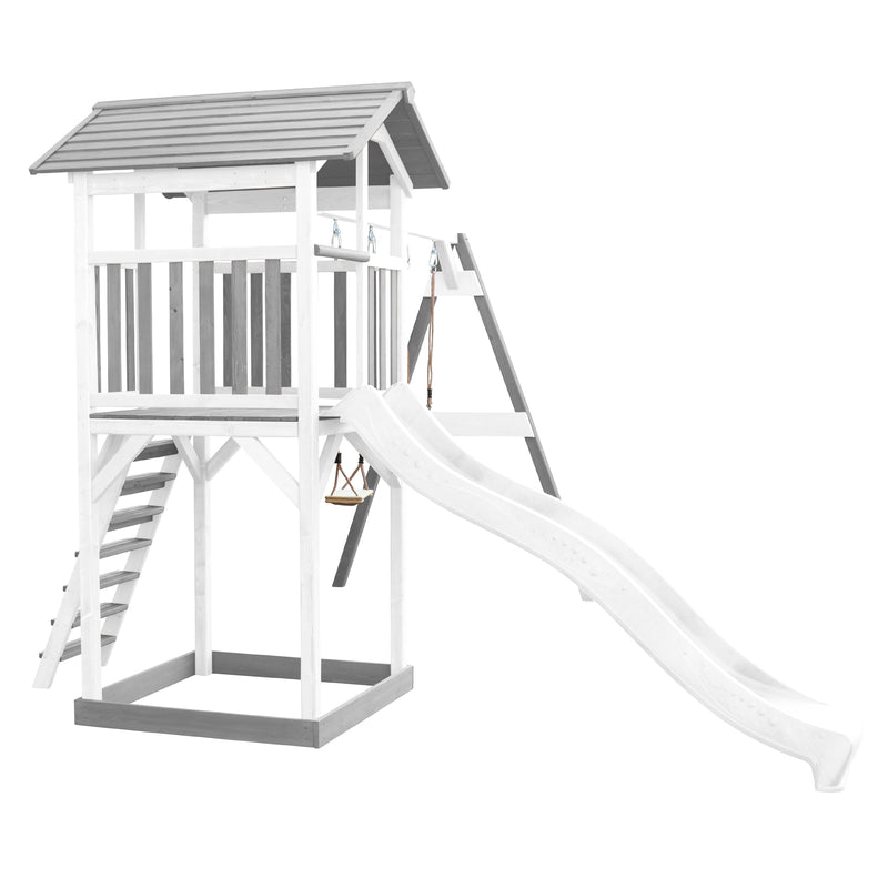 AXI Beach Tower Legetårn med Dobbelt Gynge Grå/Hvid - Hvid Rutsjebane