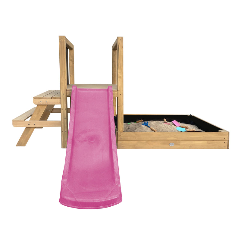 AXI Leah Mini Legetårn med Sandkasse, Picnicbord og Tavle – Lilla Rutsjebane