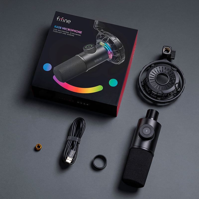 FIFINE K658 dynamisk RGB USB-mikrofon, sort