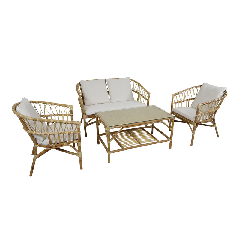 AXI Mary Rattan Loungesæt – 4 dele med sofa, bord og 2 stole Natur/hvid