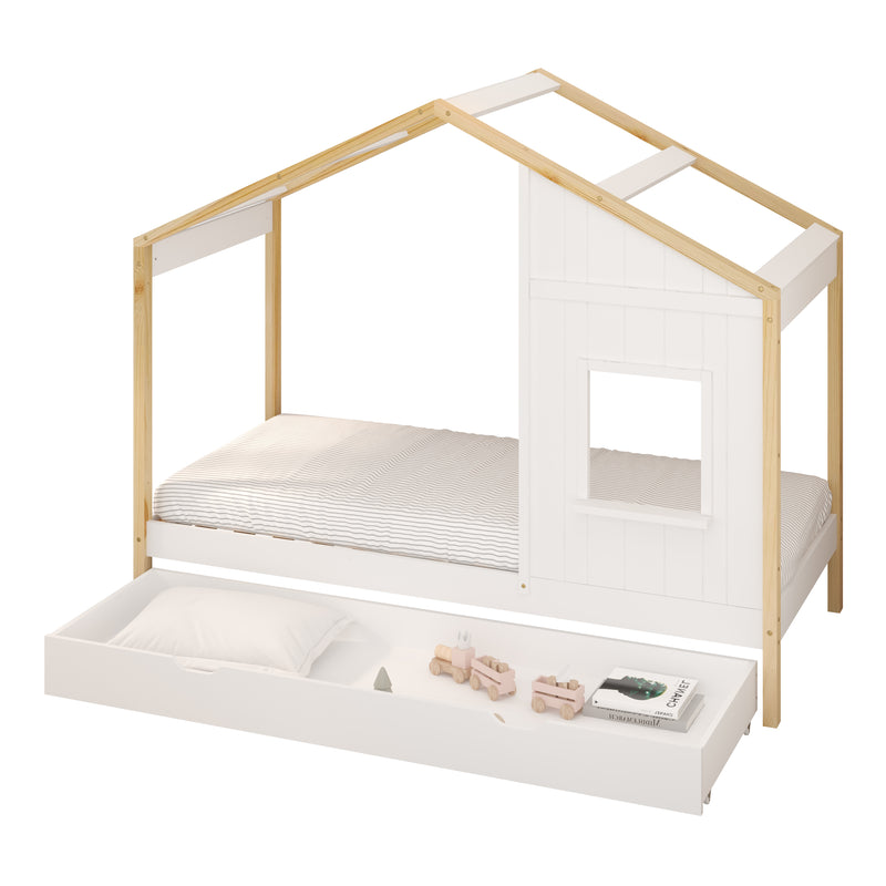 Sunny Beau Hushusseng med Opbevaringsskuffe Brun/Hvid – Med Madras